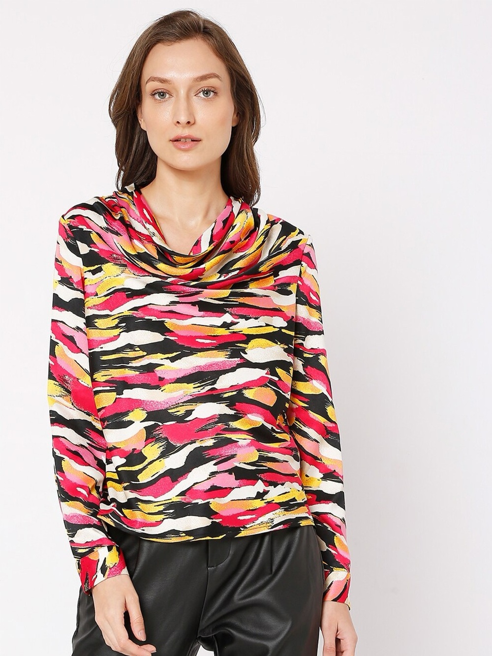 Vero Moda Cowl Neck Abstract Print Top Size 16